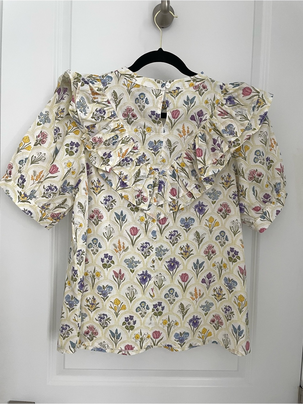 NEW Ruffle Collar Puff Sleeve Top Floral Grandmillenial Cottagecore. Sk4 - Picture 5 of 8